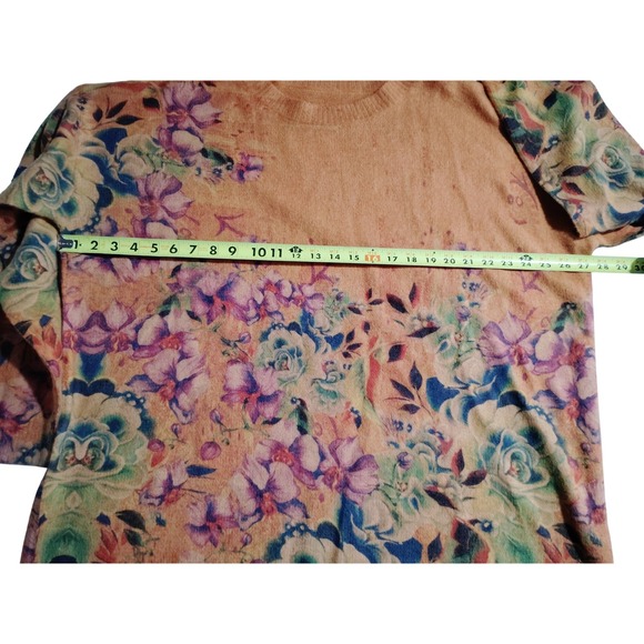 Women's Floral Print Long Sleeve Sweater Orange Multi Color Crew Neck Knit 3XL - Picture 4 of 9